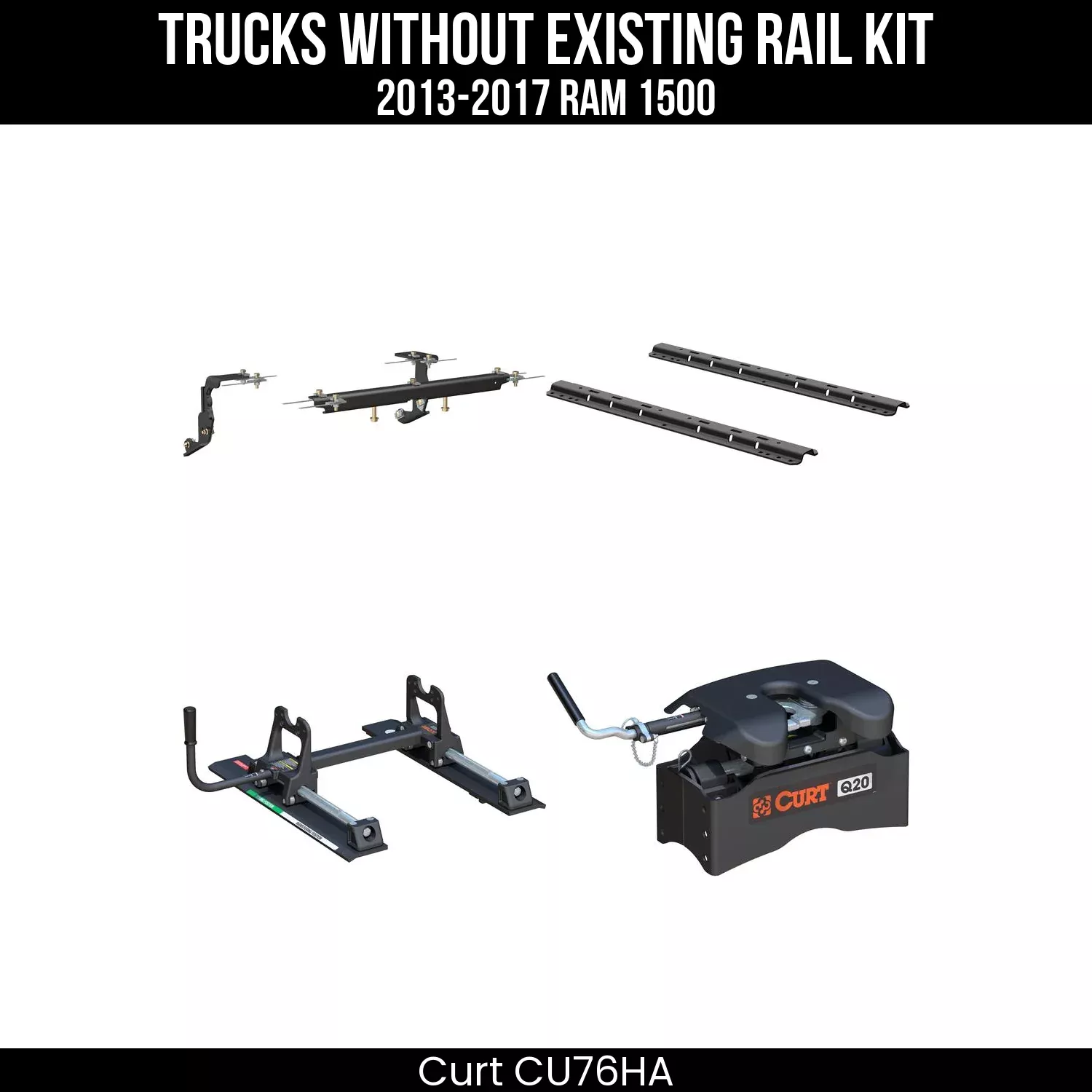 Curt Q20 Dual Jaw Sliding 5th Wheel Trailer Hitch for 2013-2017 Ram 1500 - For Short Beds (20K Towing Capacity) CU76HA