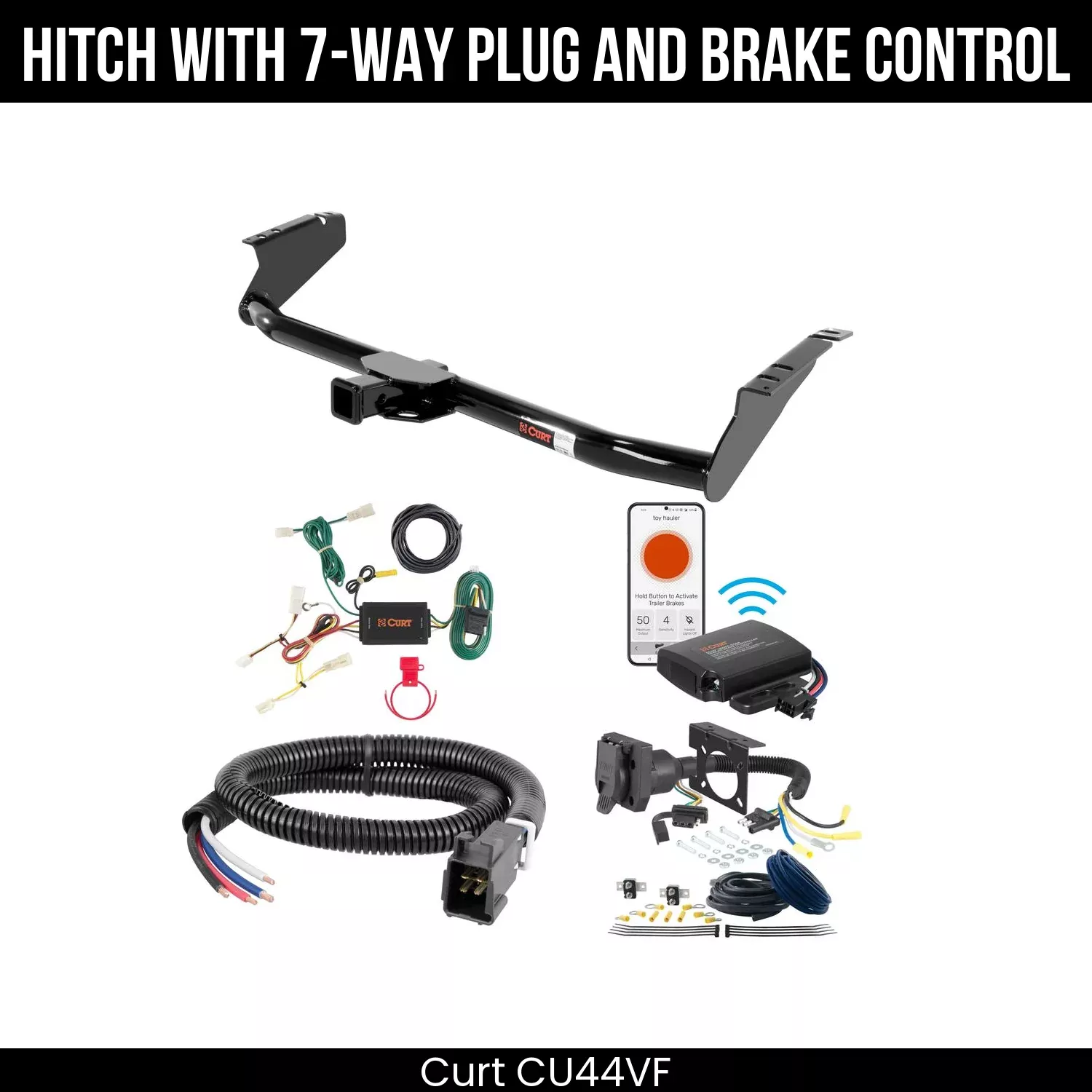 Curt Trailer Hitch + 7-Way Wiring + Echo Under-Dash Brake Control For 11-14 Toyota Sienna (15-20 SE ONLY) CU54VF