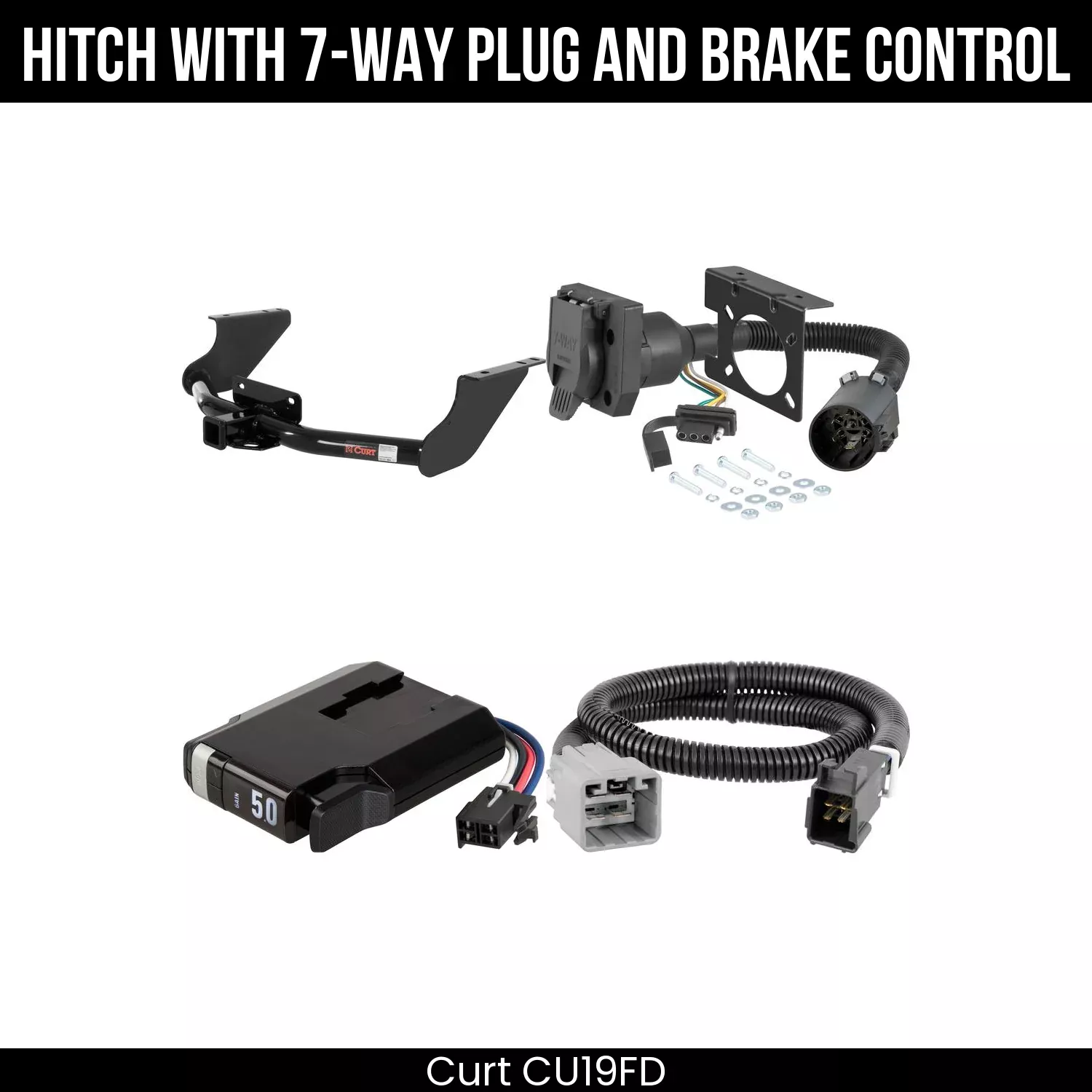 Curt Trailer Hitch + 7-Way Wiring + Triflex Next Brake Control For 09-10 Dodge Ram 1500 11-18 RAM 1500 19-24 Classic CU78FD
