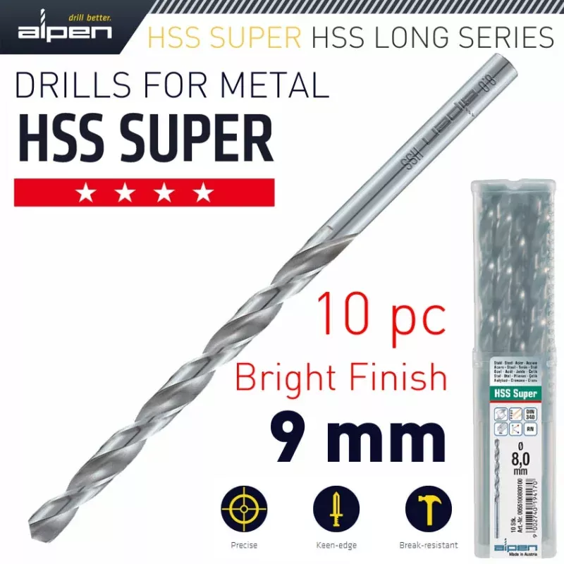 HSS DRILL BIT LONG 9 X 175MM BULK