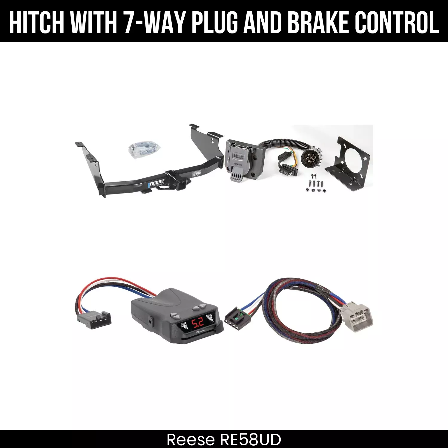 Reese Trailer Hitch + 7-Way Wiring + Tekonsha Brakeman IV Brake Control For 03-08 Dodge Ram 1500 03-10 2500 3500 RE58UD