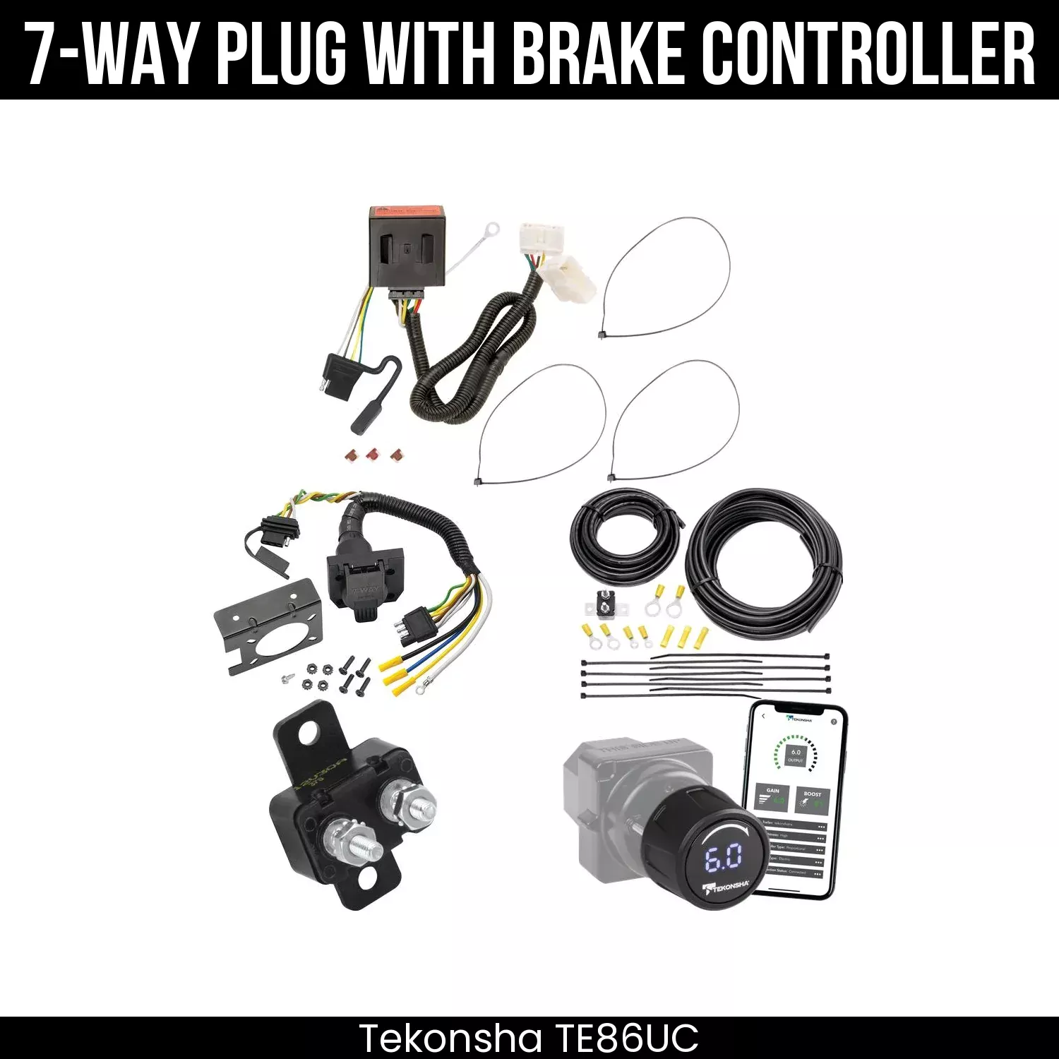Tekonsha Prodigy ID Smart Electric Trailer Brake Control w/ 7-Way Wiring Kit For 11-17 VW Touareg 13-14 Porsche Cayenne w/ Exisiting USCAR 7-Way TE47WC