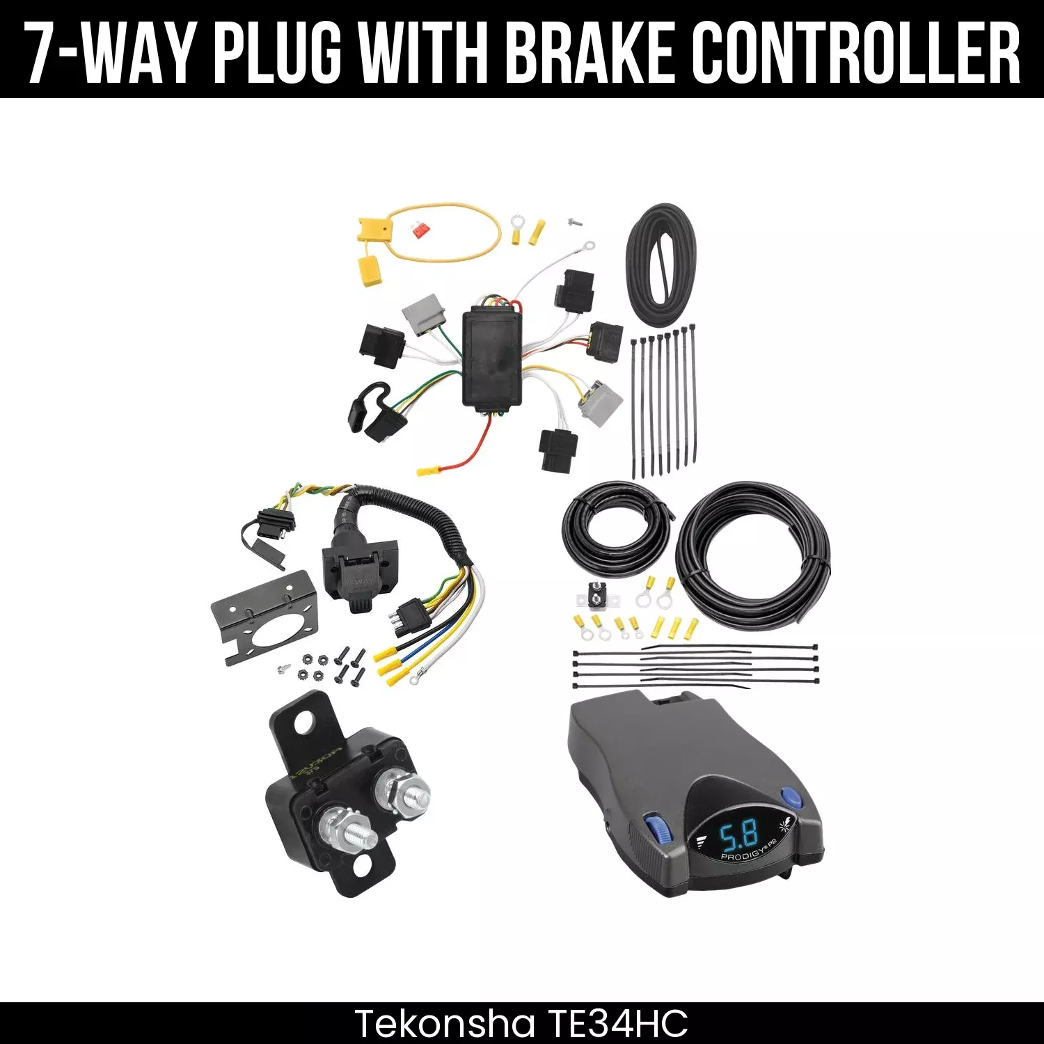 Tekonsha Prodigy P2 Electric Trailer Brake Control w/ 7-Way Wiring Kit For 05-07 Ford Escape 05-06 Mazda Tribute TE34HC